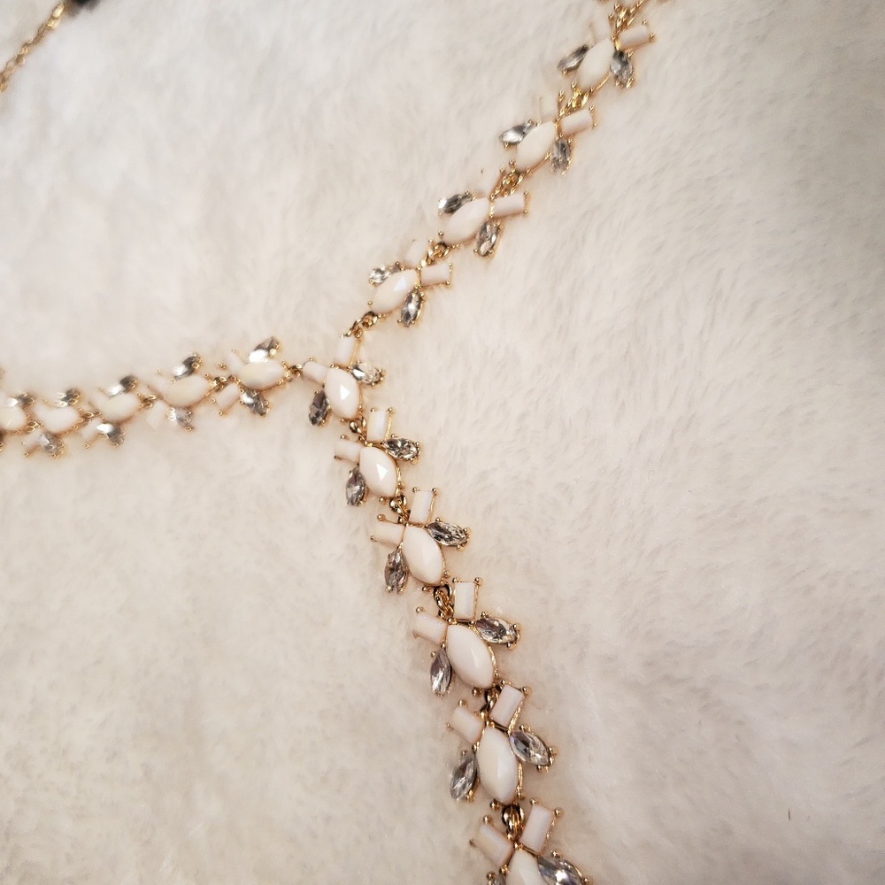 Gold White Stone Y Necklace F51